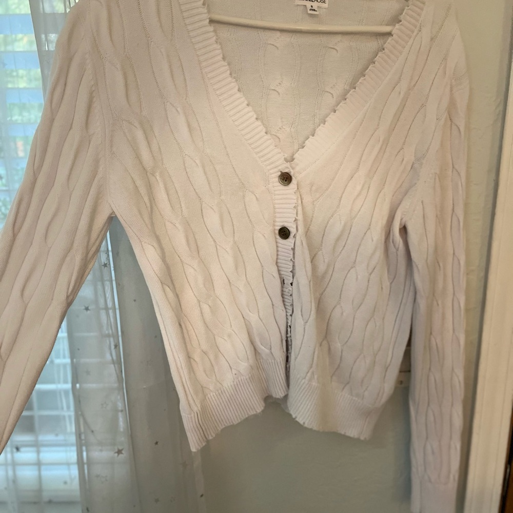 Minnie Rose frayed Cable Knit Cardigan